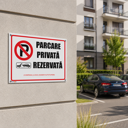 Indicator de parcare privată pentru blocuri, ansambluri rezidențiale, sedii de firme și parcări private.